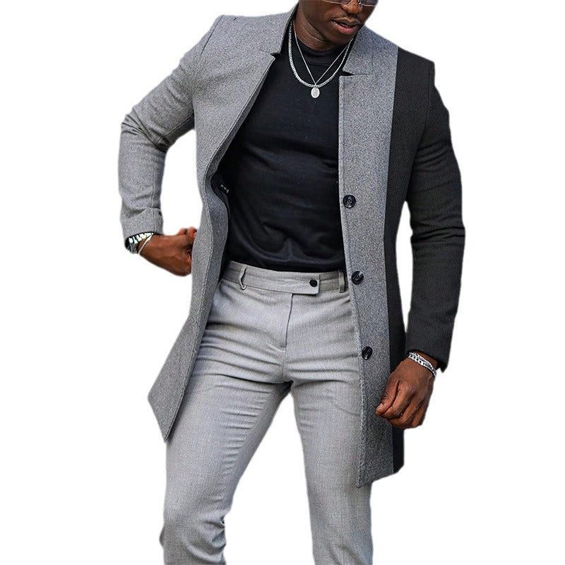 Mid-length Color Matching Single-breasted Trench Coat Woolen Plus Size Casual - globaltradeleader