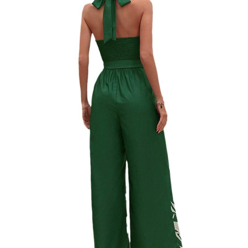 Printing Series Belt Halter Backless Jumpsuit For Women - globaltradeleader