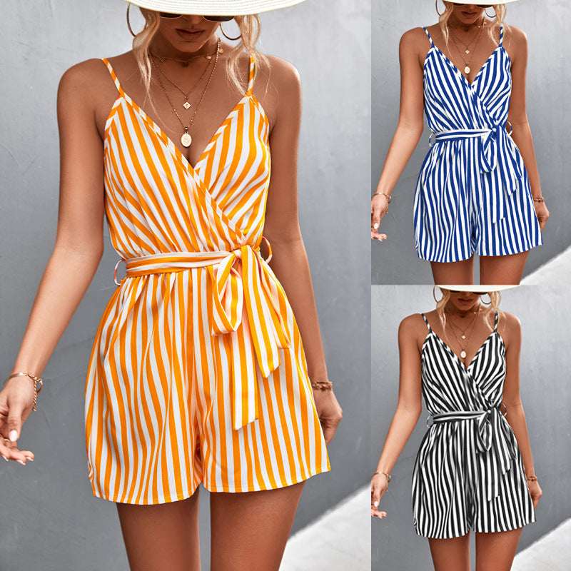 Sexy V-neck Striped Strap Jumpsuit For Women