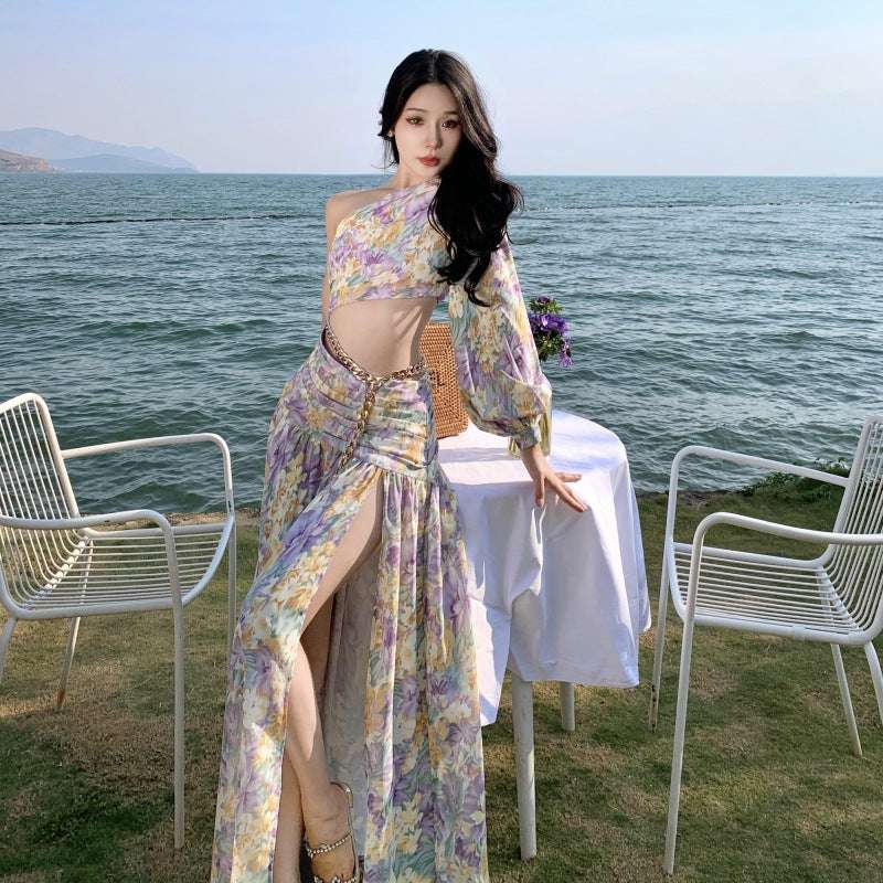 French Style Long Sweet Girl Beach Dress Women's Floral Dress Sanya Thailand Seaside Holiday Style Dress Summer