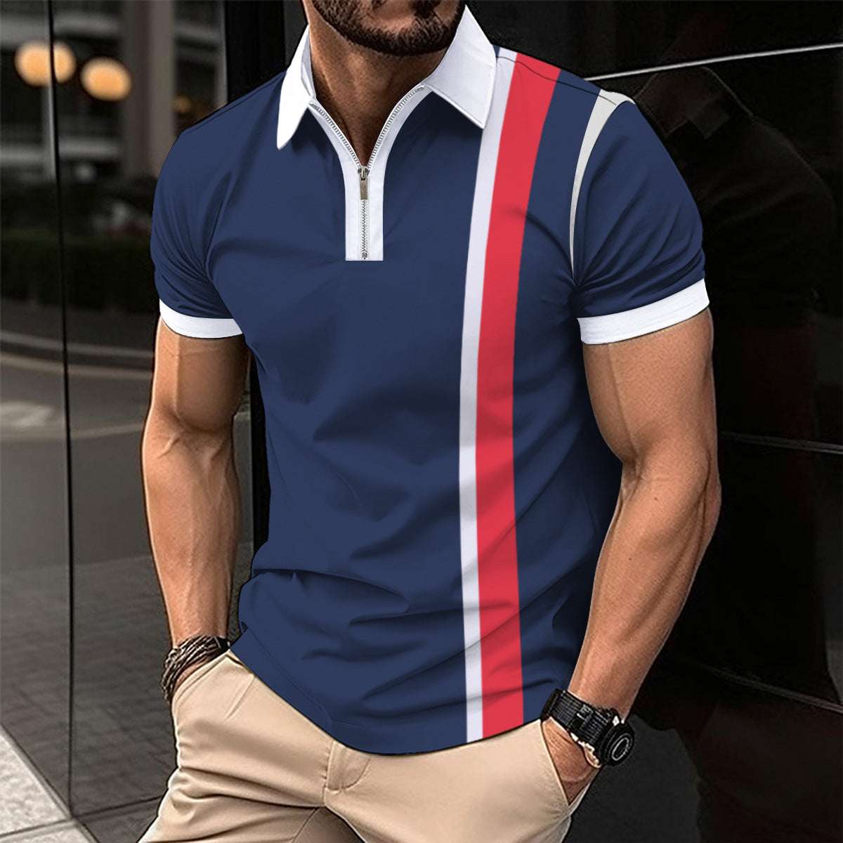 Striped Printed Men's Casual Polo Shirt - globaltradeleader