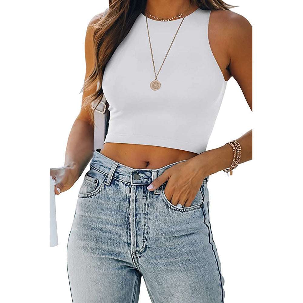Summer Solid Color New Wish Europe And The United States Sleeveless Round Neck I-shaped Vest T-shirt Foreign Trade Women's Clothing