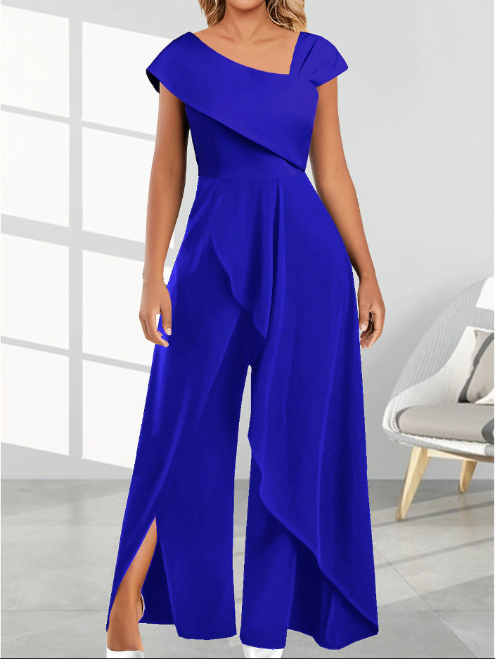 Fashion Simple Temperament Diagonal Collar Jumpsuit - globaltradeleader