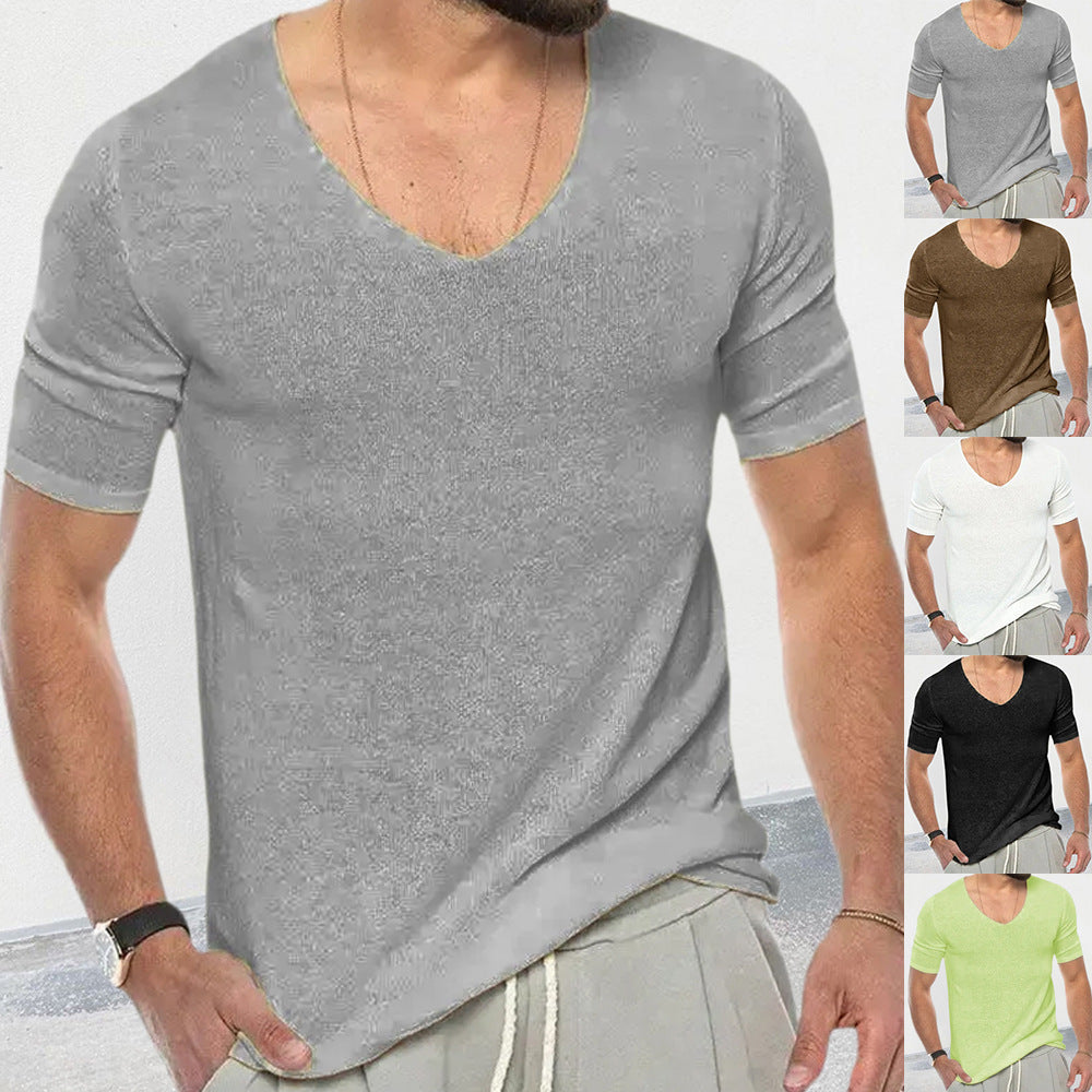 European And American V-neck Short Sleeve Slim-fit Knitted Top - globaltradeleader