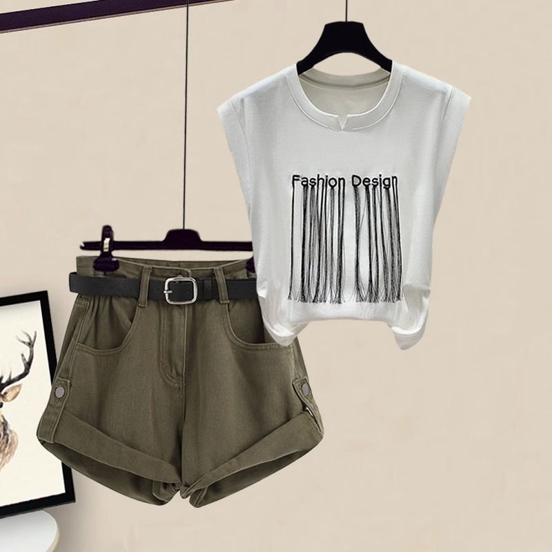 Casual Slim-looking Clothes Women's Short-sleeved Top Cargo Shorts - globaltradeleader