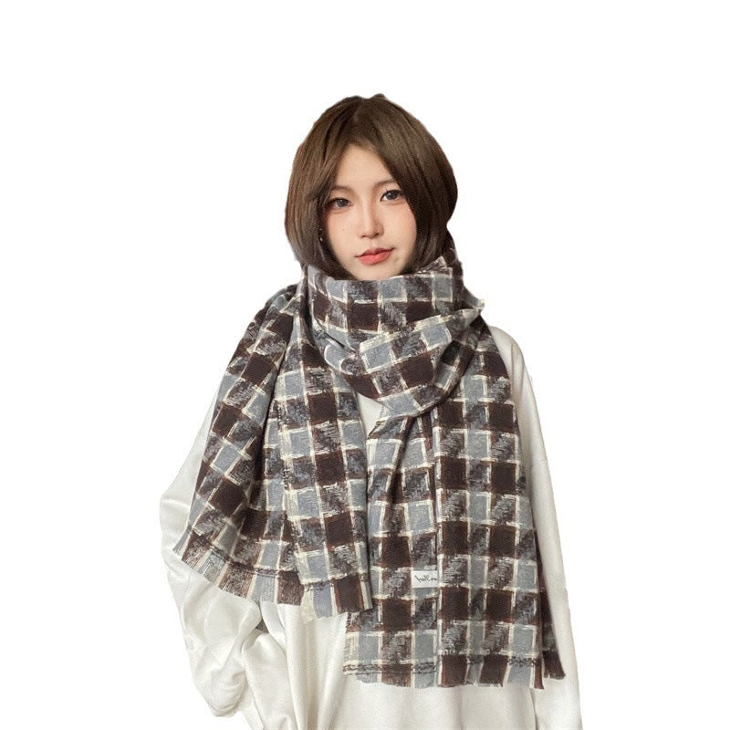 Winter Warm Thickened Plaid Student Scarf