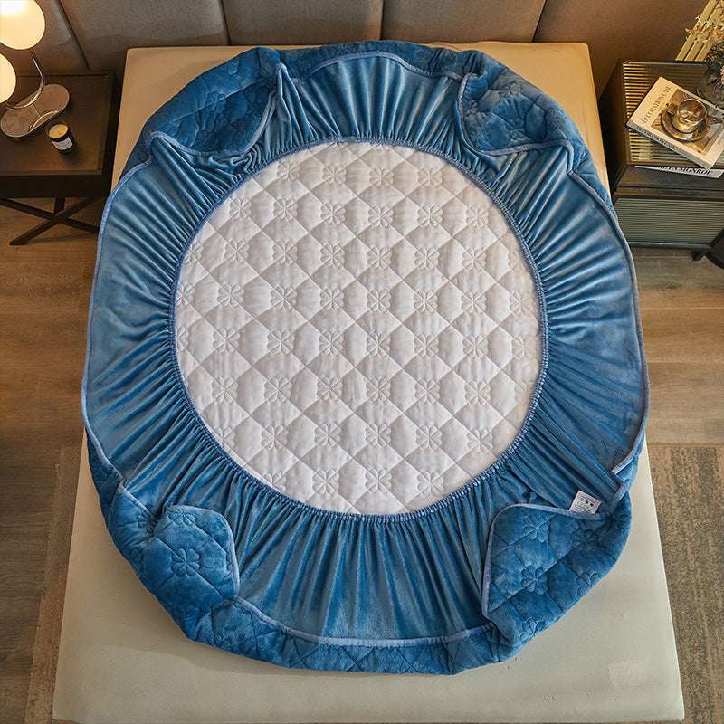 Milk Velvet Quilted Bed Sheet Single Piece Winter Thickened Coral Flannel Bed Cover Three-piece Set Mattress Protector Sheet - globaltradeleader