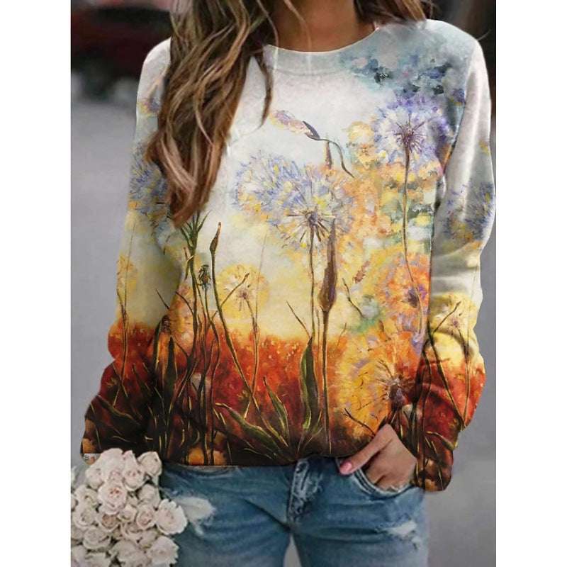 Fashion Floral Print Long-sleeved Women's Sweater - globaltradeleader