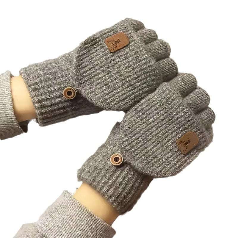 Half Finger Gloves Couple Autumn And Winter Knitting Wool Flip Riding Warm - globaltradeleader