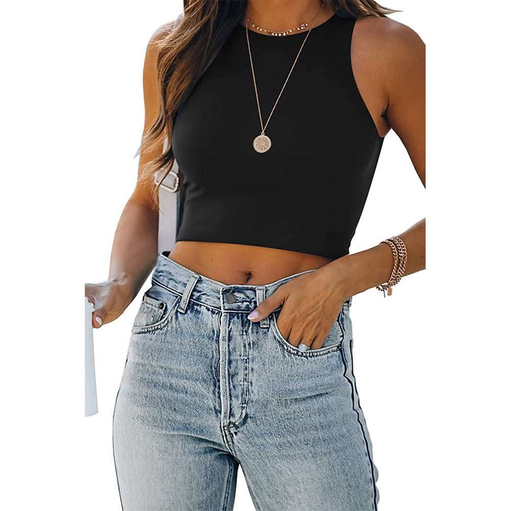Summer Solid Color New Wish Europe And The United States Sleeveless Round Neck I-shaped Vest T-shirt Foreign Trade Women's Clothing