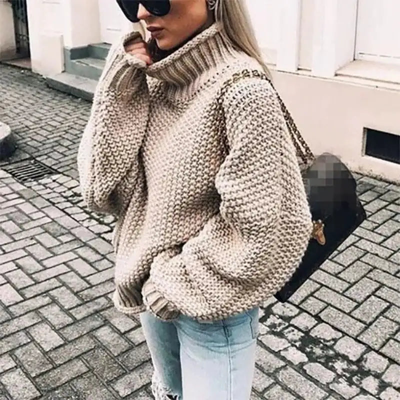 Autumn And Winter Sweater Women's Rolled Edge High Collar Bat Sleeve Sweater - globaltradeleader