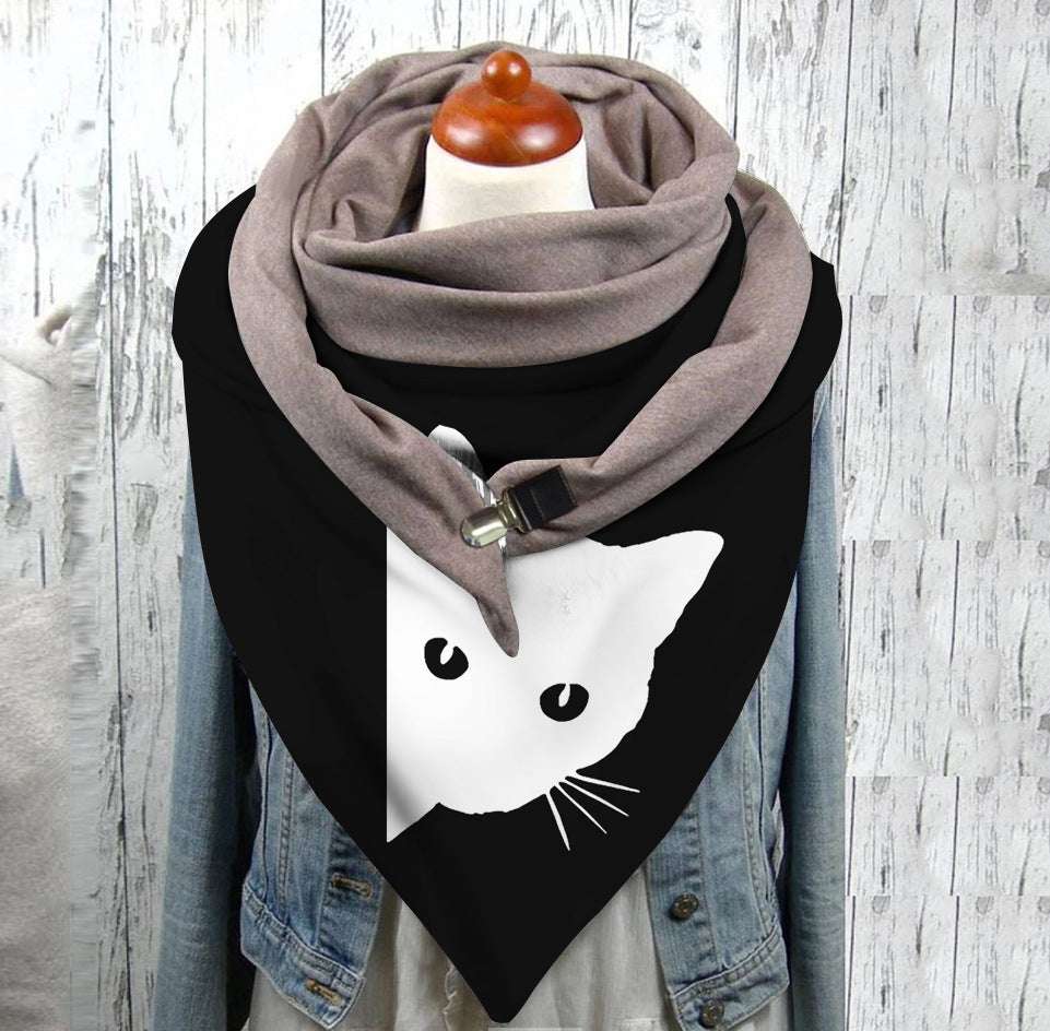 Men's And Women's Fashion Simple Cat Printing Scarf
