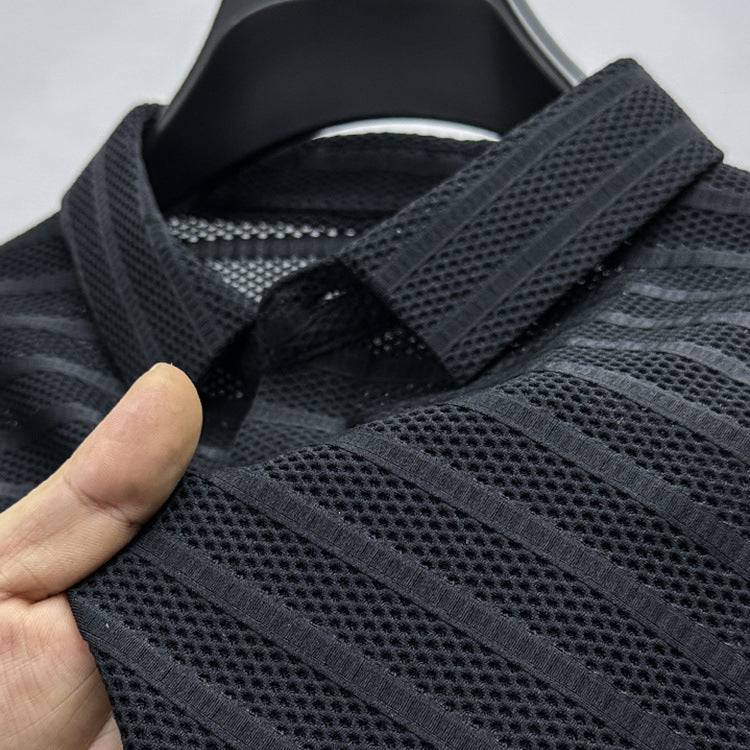Hollow-out Ice Silk Mesh Breathable Short-sleeved Men's Lapel Polo Shirt - globaltradeleader