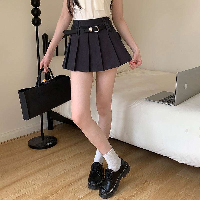 Women's Solid Color Casual High Waist Pleated Skirt - globaltradeleader