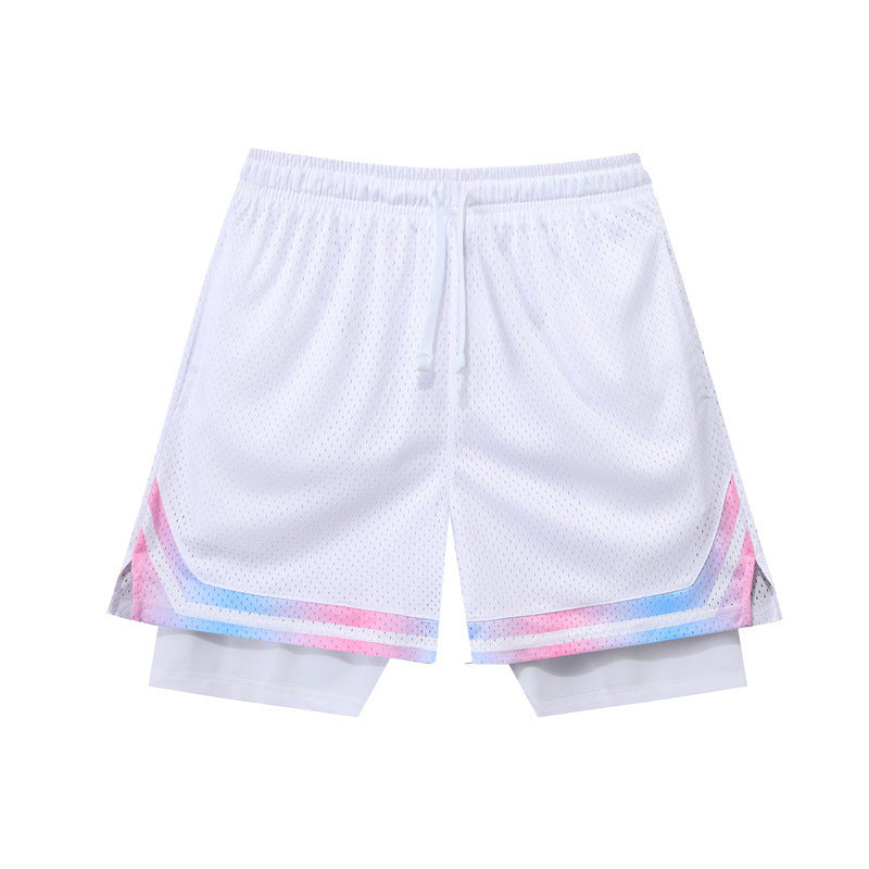 Double-layer American Basketball Shorts Training Loose Running Fitness Fake Two-piece Pants - globaltradeleader