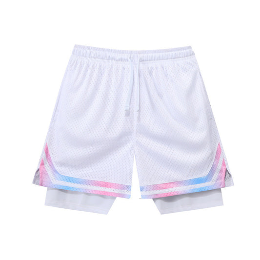 Double-layer American Basketball Shorts Training Loose Running Fitness Fake Two-piece Pants - globaltradeleader