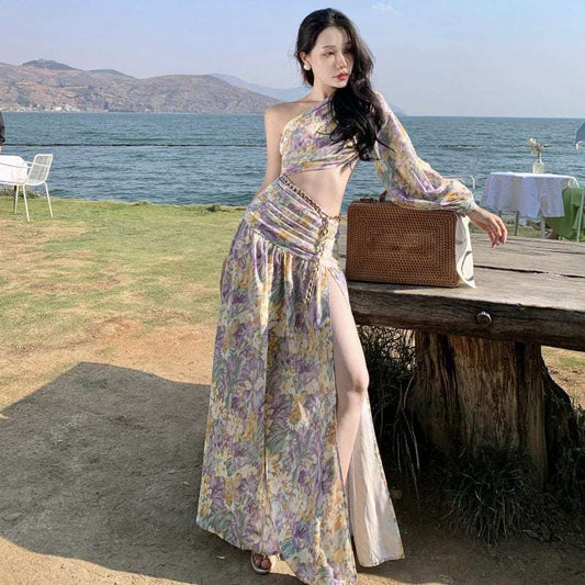 French Style Long Sweet Girl Beach Dress Women's Floral Dress Sanya Thailand Seaside Holiday Style Dress Summer