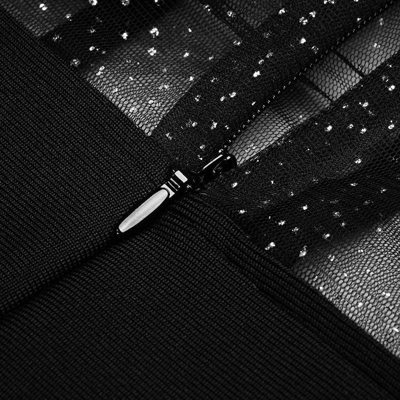 European And American New Style Puff Sleeve Mesh Gauze Strapless Sexy Dress Ladies Tube Top Slit Ladies Evening Dress - globaltradeleader