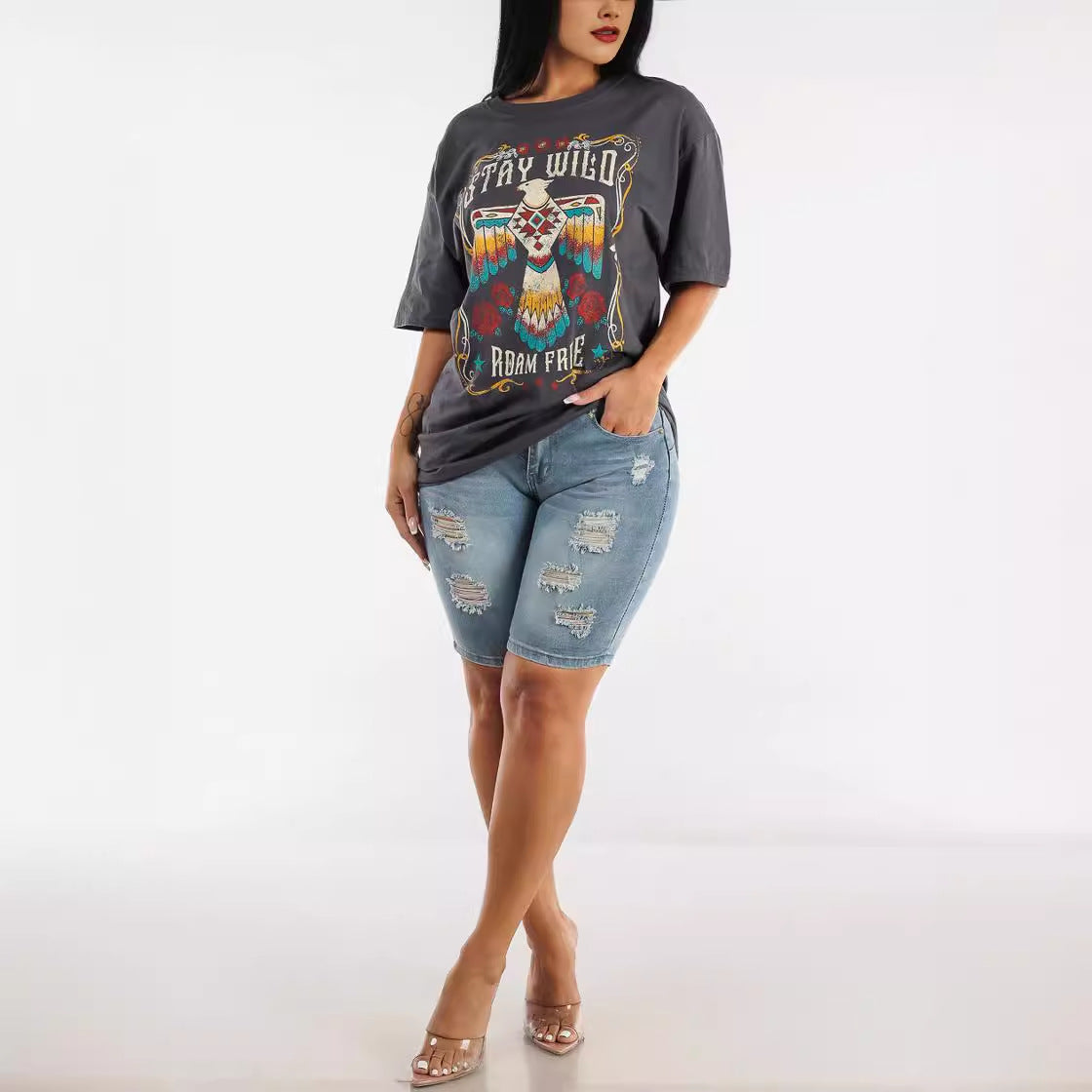 High Waist Ripped Denim Shorts Women's Hip Lifting Short-length Pants - globaltradeleader