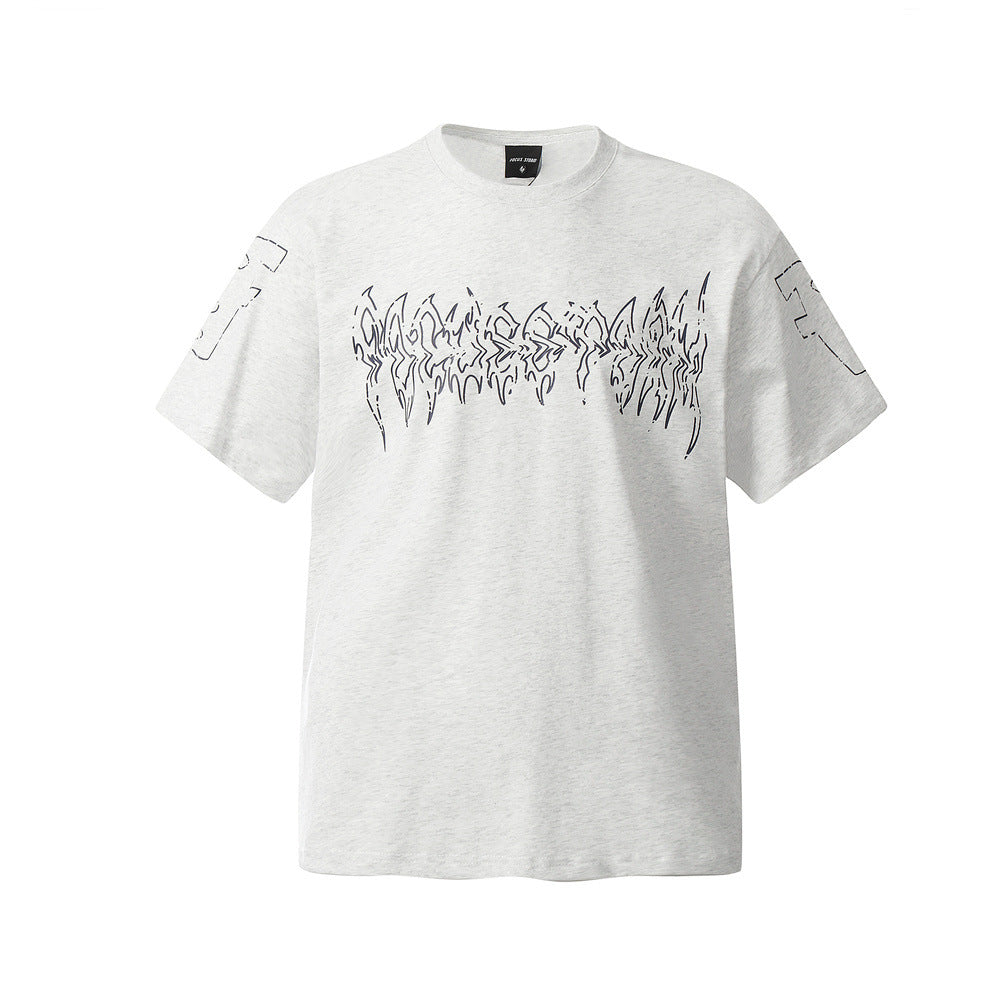 Flame Letter Abstract Printing Short Sleeve Men - globaltradeleader