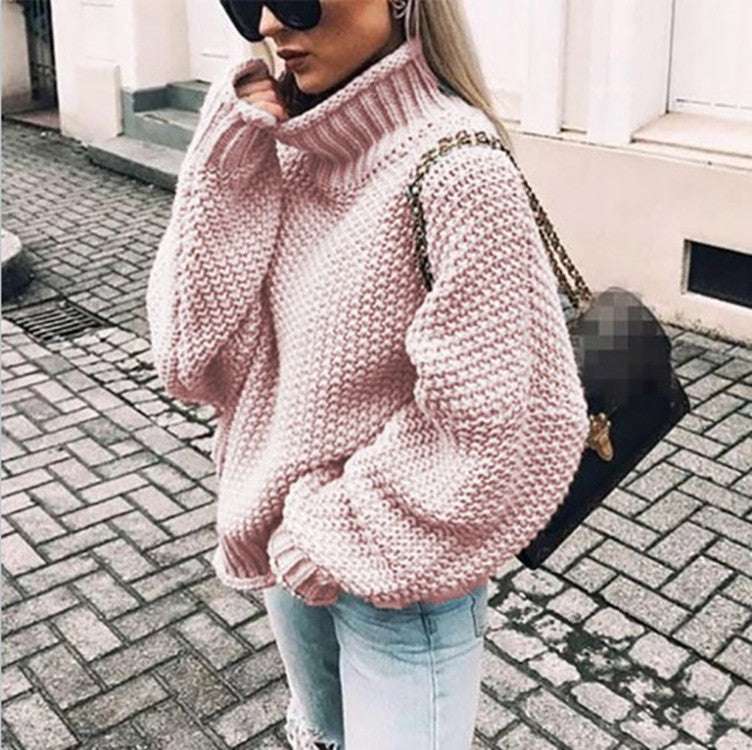 European And American Sweater Thick-needle Half-Turtle Collar Pullover Bat-Sleeve Sweater Loose