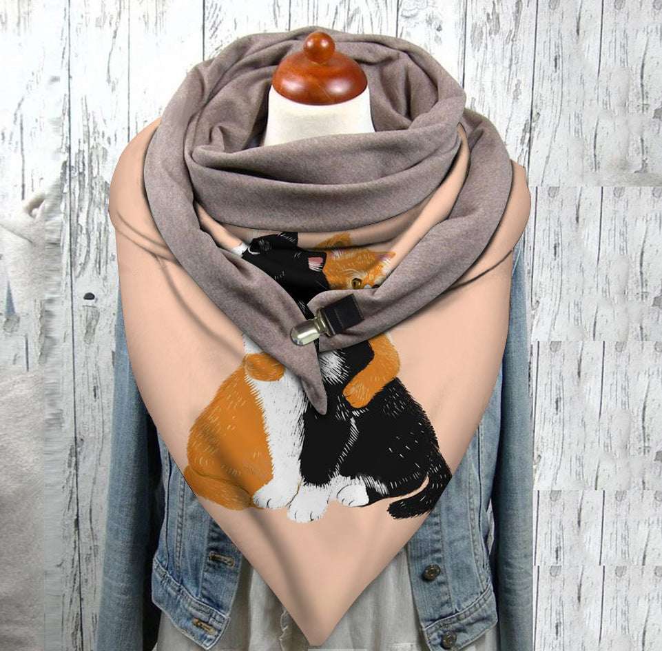 Men's And Women's Fashion Simple Cat Printing Scarf