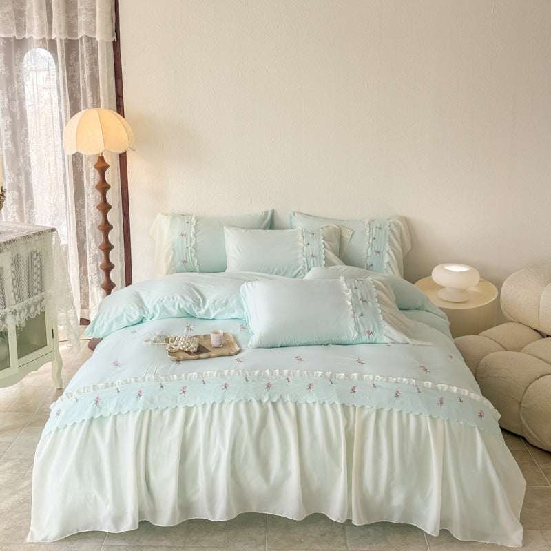 Washed Cotton Lace Embroidered Four-piece Set - globaltradeleader