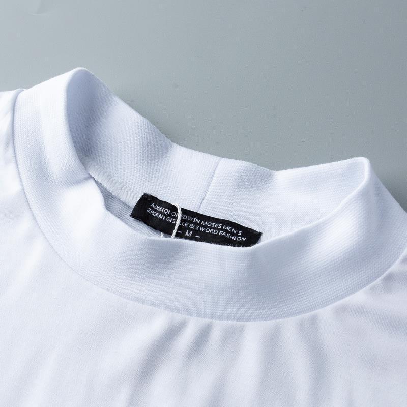 Spring And Summer Men's Double Mercerized Cotton Small Turtleneck Solid Color Slim Round Neck Short Sleeve T-shirt Half Turtleneck Bottoming Shirt