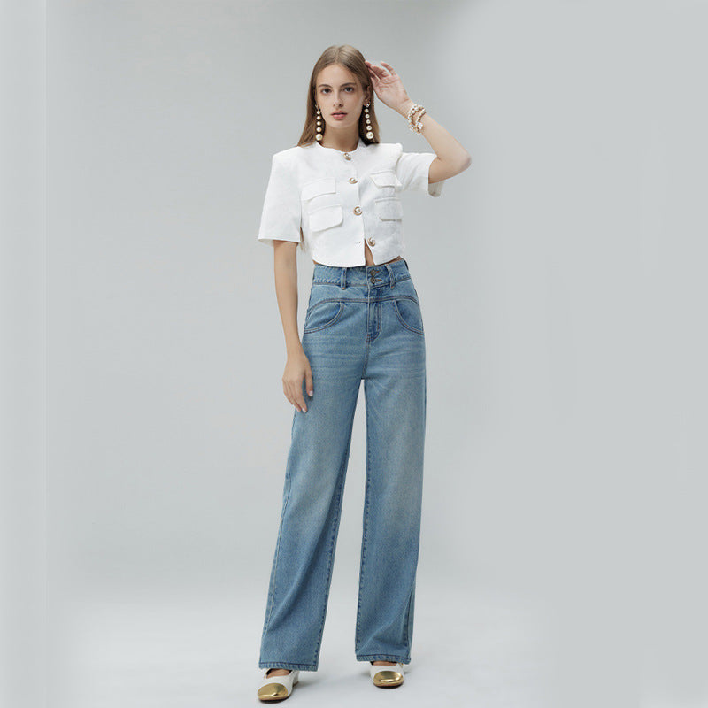 Retro Style High Waist Distressed Wide Leg Mop Pants Women - globaltradeleader