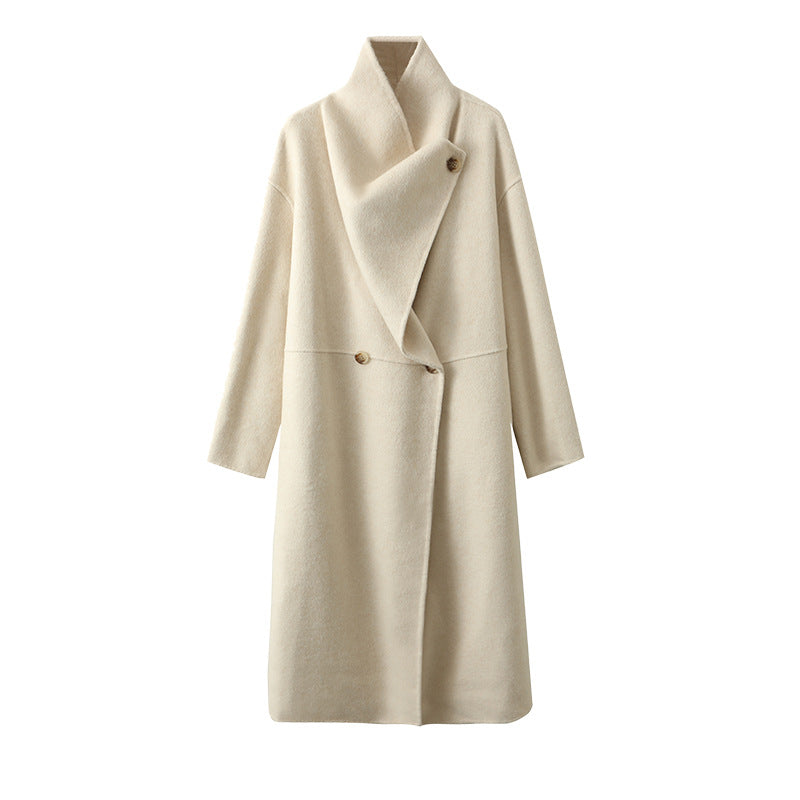 Women's Large Lapel Pure Color Tied Warm Reversible Woolen Coat - globaltradeleader