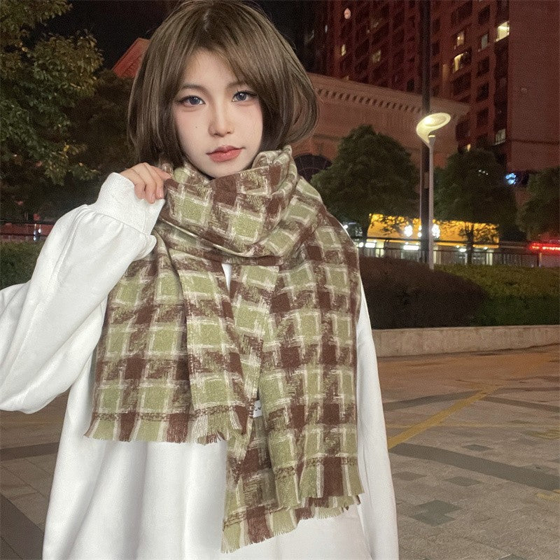 Winter Warm Thickened Plaid Student Scarf