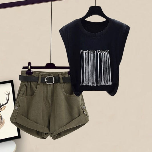 Casual Slim-looking Clothes Women's Short-sleeved Top Cargo Shorts - globaltradeleader