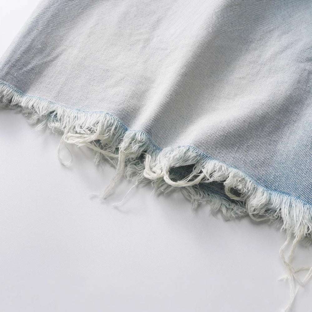 Washed Worn Hole With Cat Whisker Denim Shorts - globaltradeleader