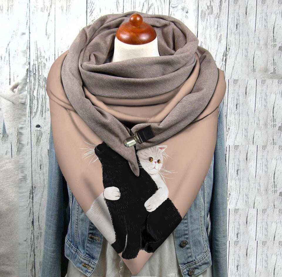 Men's And Women's Fashion Simple Cat Printing Scarf