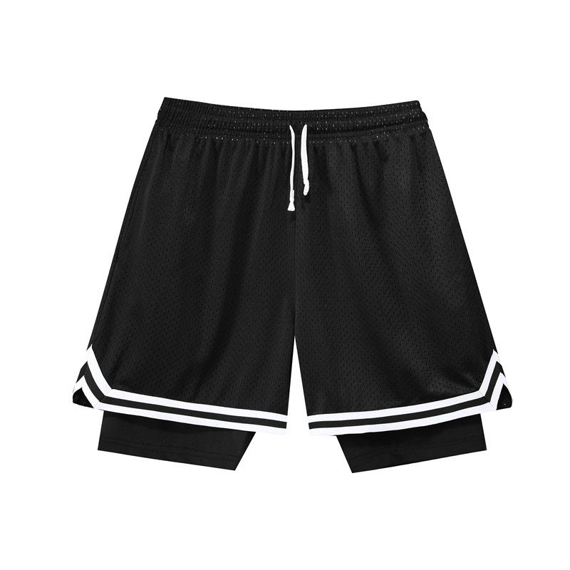 Double-layer American Basketball Shorts Training Loose Running Fitness Fake Two-piece Pants - globaltradeleader