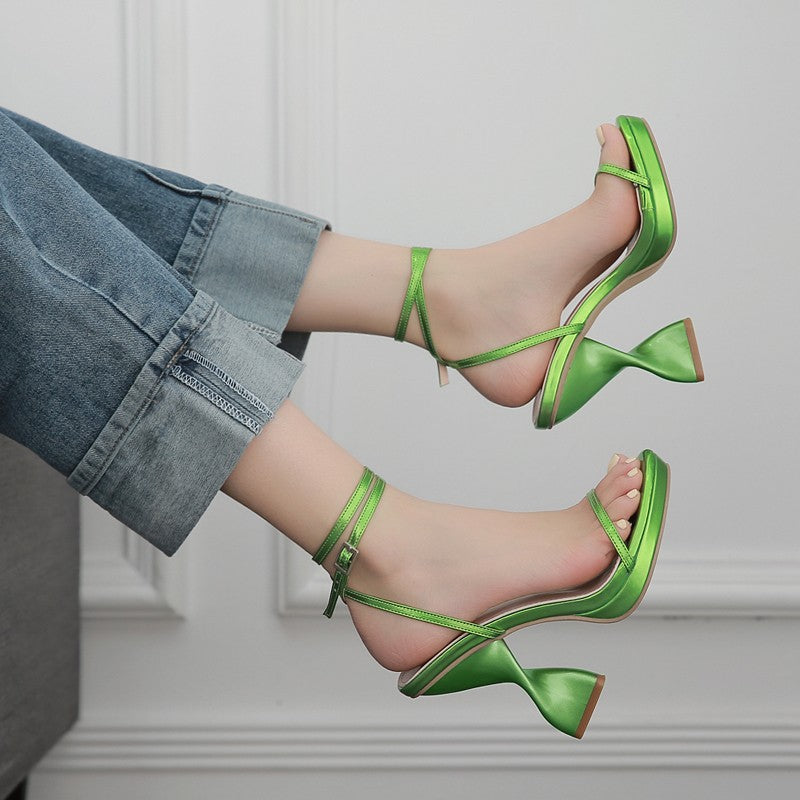 Step into Style with Summer One-Word Belt Shaped Heel Shoes