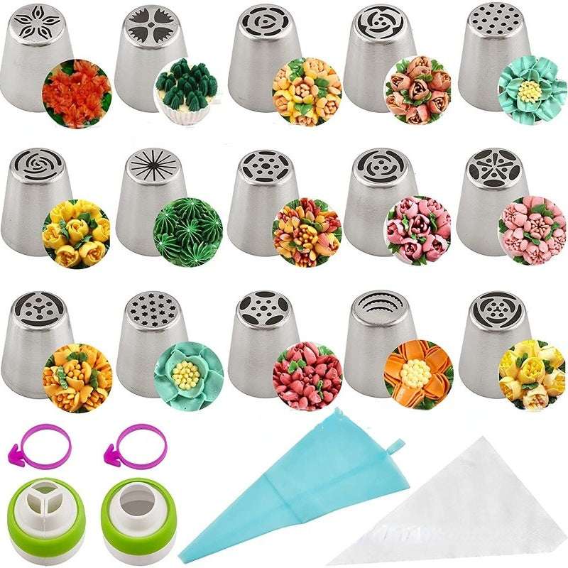 27-piece Russian Piping Nozzle Set Piping Bag Stainless Steel Baking Cake Decoration Tools