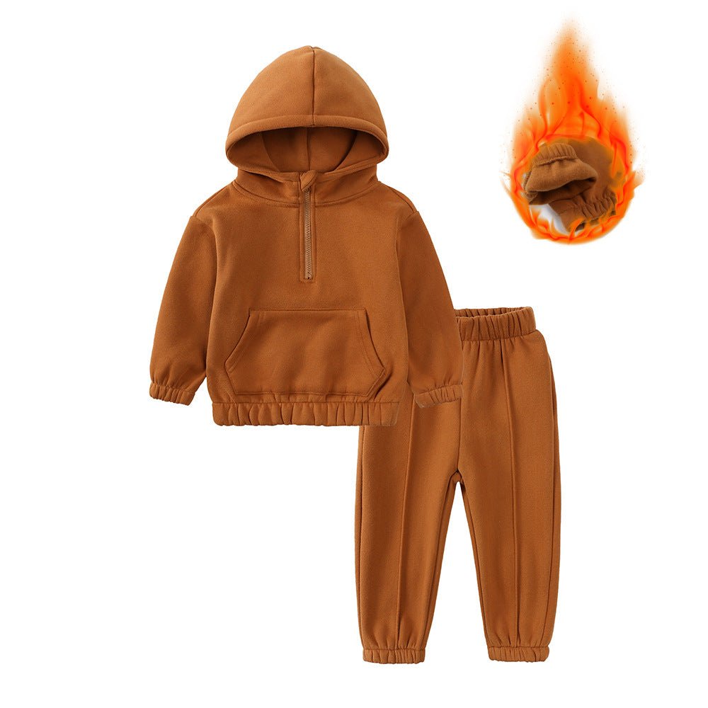 Children&#039;s Suit Autumn And Winter New Style Solid Color Hooded Sweatshirt And Casual Pants For Small And Medium-sized Children Two-piece Set