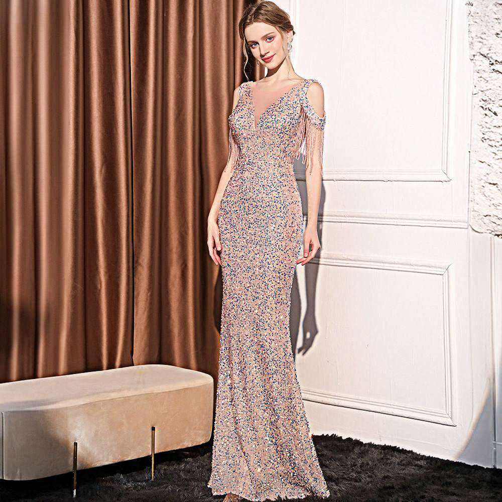 Sequin Long Slim Slimming Fishtail Dress - globaltradeleader