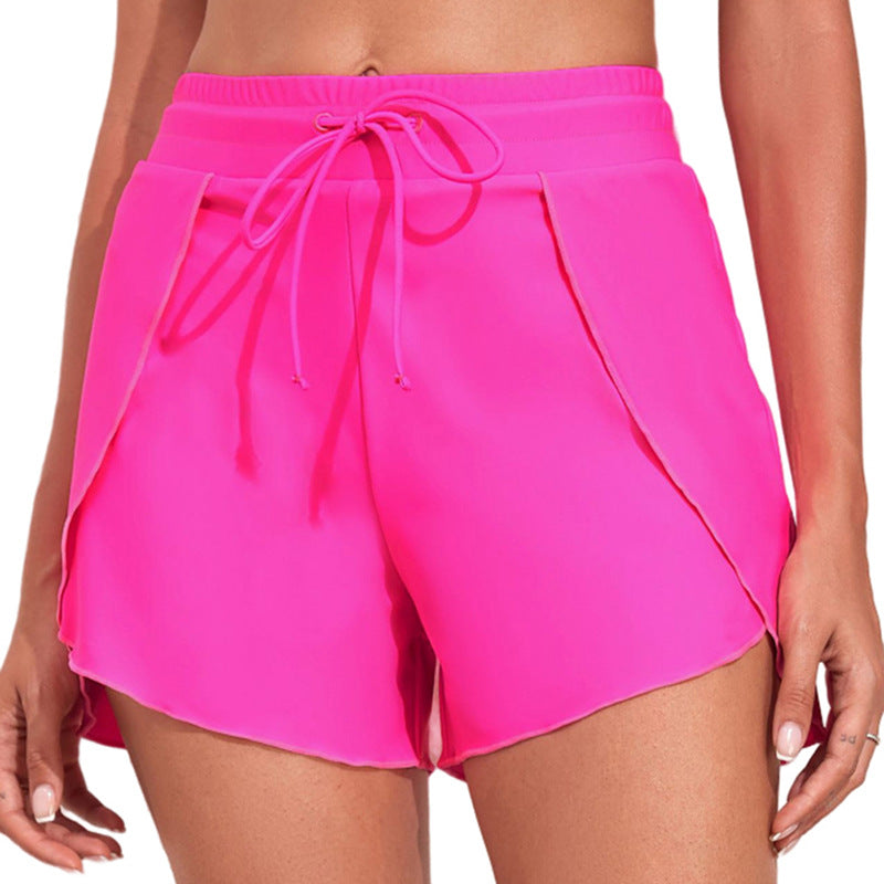 Quick-drying High Waist Women's Swimming Trunks Summer Vacation Style Solid Color - globaltradeleader