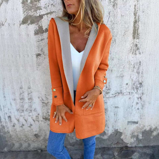 European And American Spring New Women's Clothing Casual Contrast Color Sweater Cardigan Hooded Coat - globaltradeleader