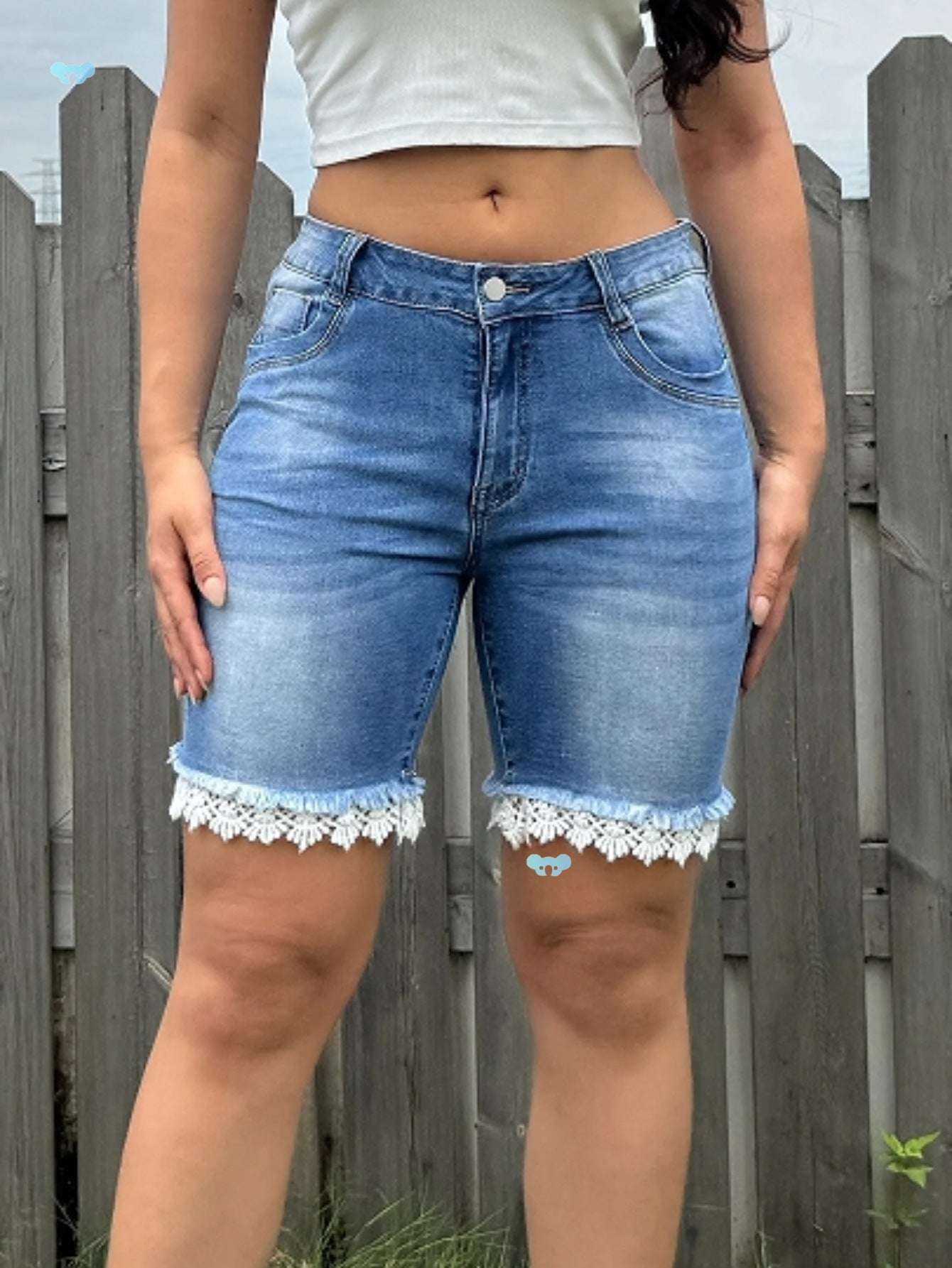 Chic Light Blue High-waisted Plus Size Denim Shorts With - globaltradeleader