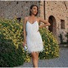 V-neck Strap Feather Stitching Dress - globaltradeleader