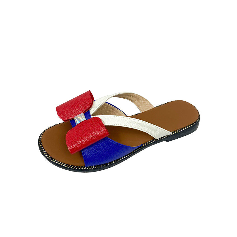 Summer European And American Foreign Trade Large Size Bowknot Set Toe Fashion Word Sandals