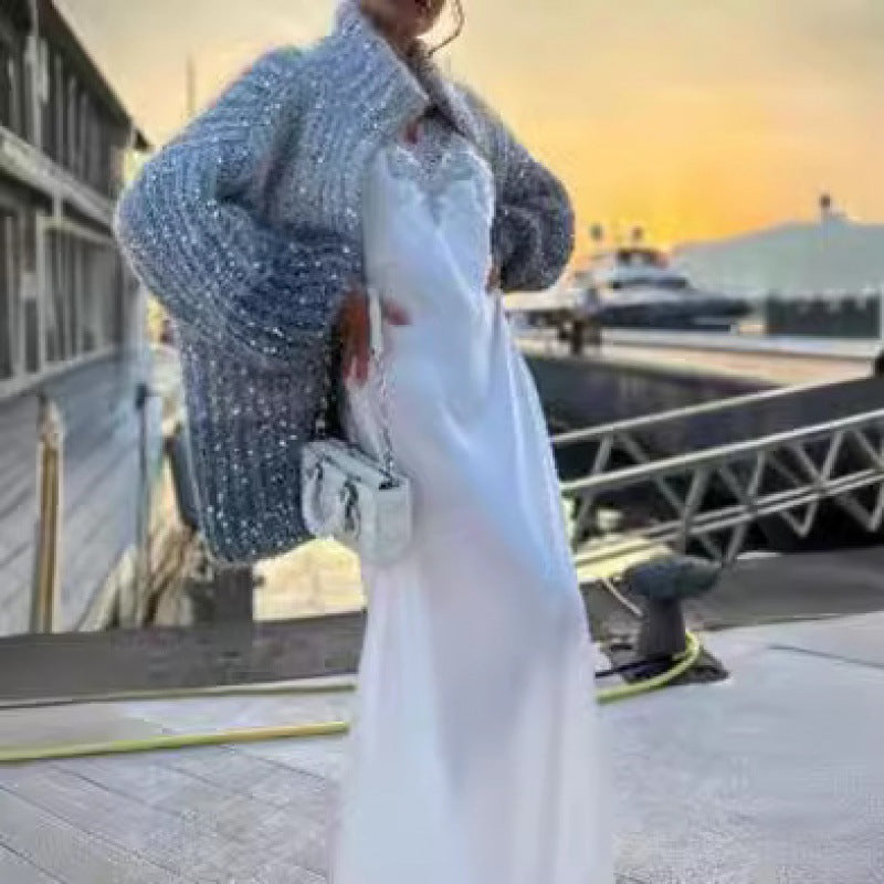 Women's Clothing Small Fragrance Fashion Bead Design Sweater Coat