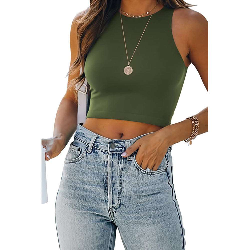 Summer Solid Color New Wish Europe And The United States Sleeveless Round Neck I-shaped Vest T-shirt Foreign Trade Women's Clothing