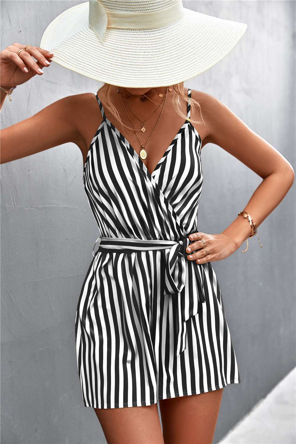 Sexy V-neck Striped Strap Jumpsuit For Women