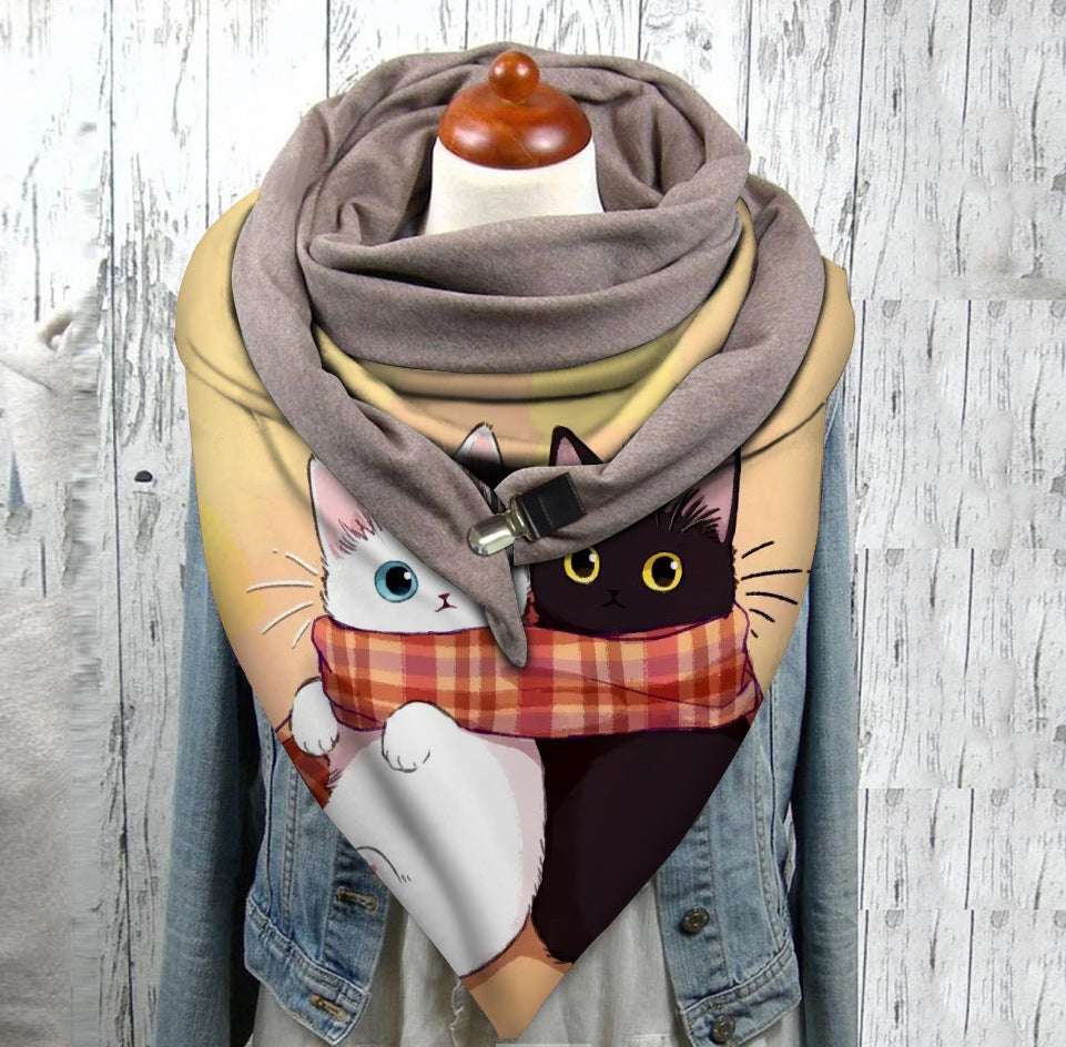 Men's And Women's Fashion Simple Cat Printing Scarf