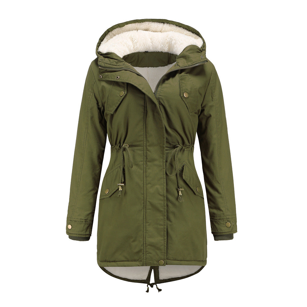 Women's Cotton Clothes Women's Solid Color Hooded Parka Coat Thick Cotton-padded Cotton-padded Cotton-padded Coat - globaltradeleader