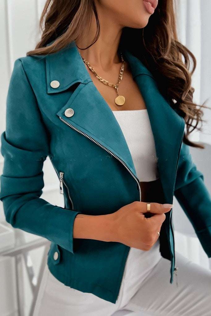 New Style Slim-fitting Short Lapel Zipper Trendy Women's Autumn